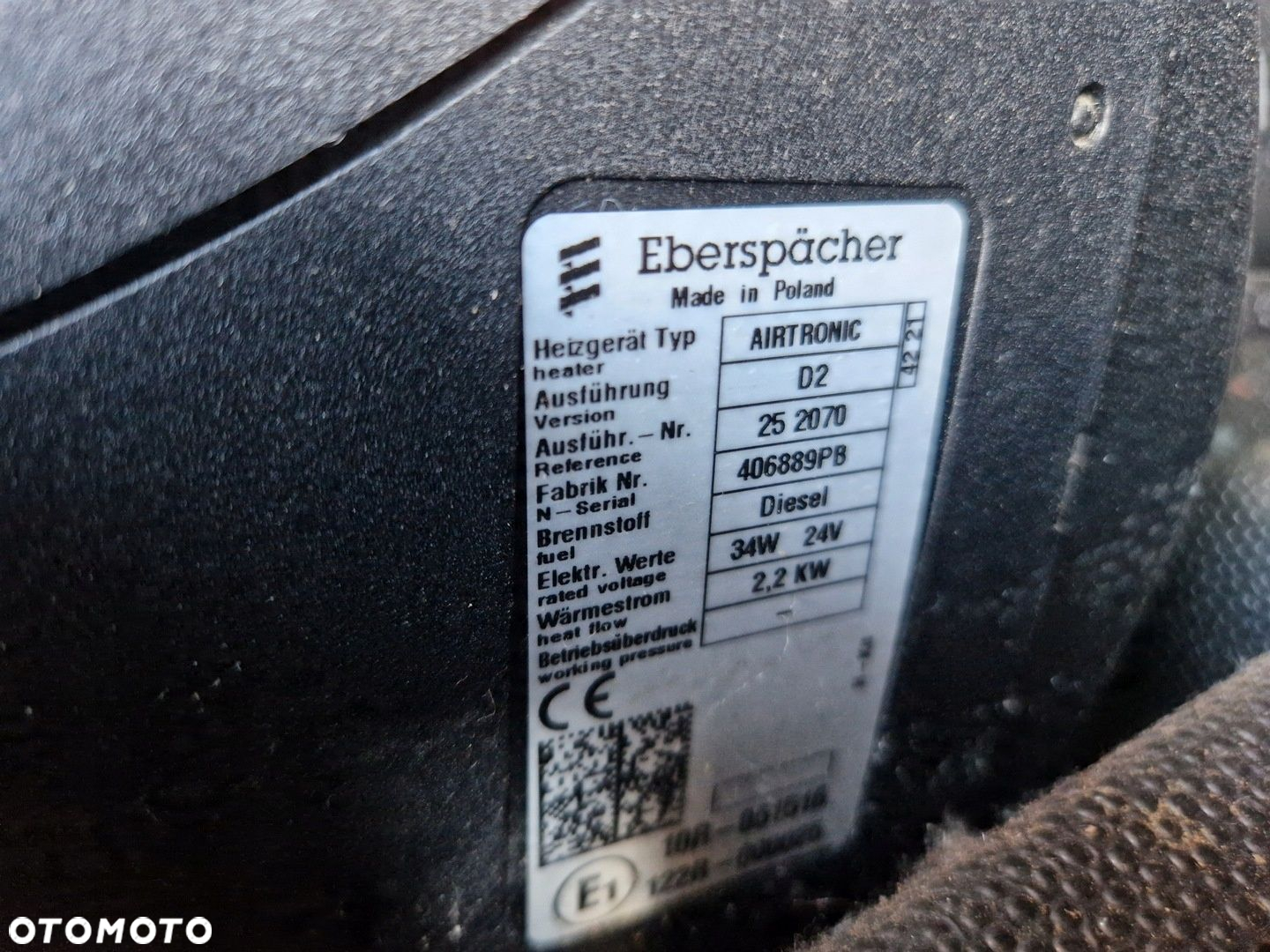 WEBASTO OGRZEWANIE POSTOJOWE FORD F-MAX 500 EBERSPACHER AIRTRONIC D2 24V - 2