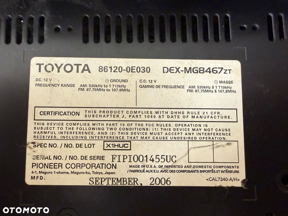 Radio Lexus RX300/ 330/ 350/ 400h 03-09r. Nr. 86120-0E030. - 3