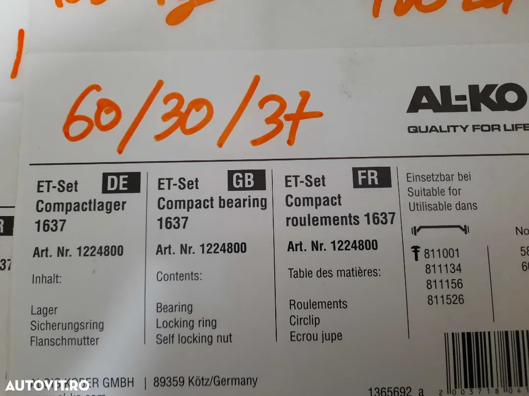 Rulment punte alko/knott de 1000 kg, - 2