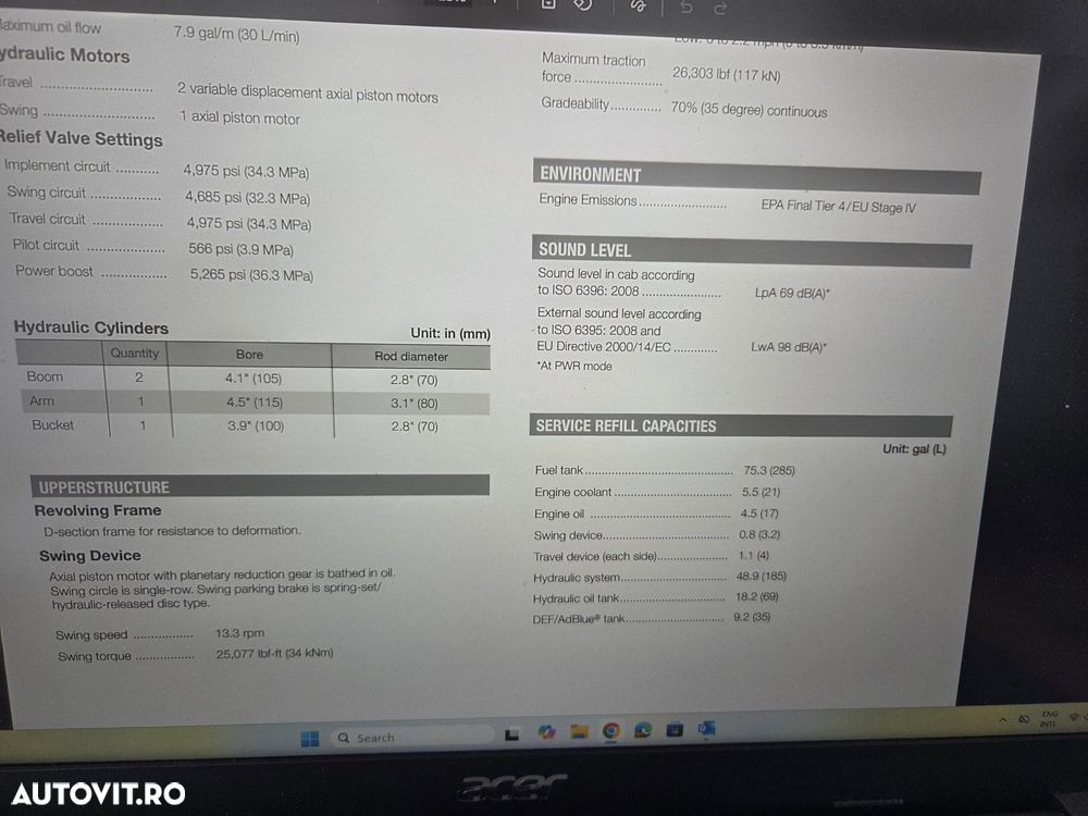 Hitachi ZX135US-6, 15t, 2018, 3.958h, PADURI CAUCIUC NOI, CUPLA RAPIDA HIDRAULICA, CUPA LATA NOUA, cupa ingusta, camera spate, camere laterale, Adanc sapare 6m, latime 2,49m, ridica 7t, consum mediu 7l/h, posibil leasing 3 ani-PROMOTIE 79.900 EUR+Tva - 38