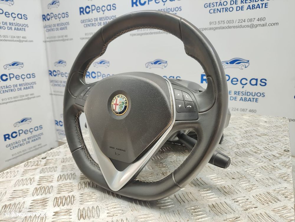 Volante Completo Flat Bottom Pele Costura Branca Alfa Romeo Giulietta - 4