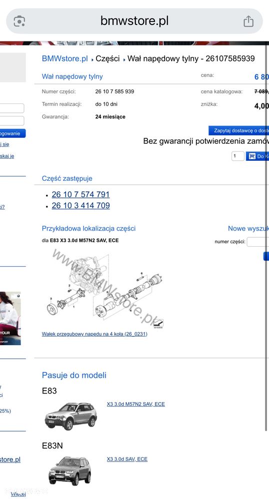 Wał napędowy BMW x3 3.0d M57N2 lift 306D3 automat 3414709 - 5
