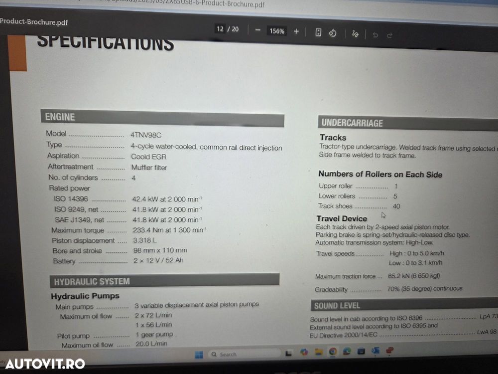 Hitachi ZX85, 2023, 2.314h, MASA OPERATIONALA 9,3tone, senile cauciuc pad, CUPLA RAPIDA HIDRAULICA si 3 cupe NOI, latime 2,2m, ad sapare 5m, inst picon pe brate, Aer cond, camera spate, posibil leasing 4 ani, CA NOU-PROMOTIE 63900 EUR+tva - 6