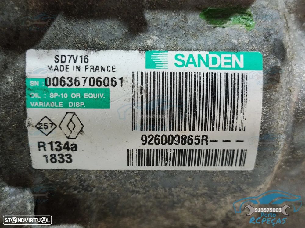 Compressor AC Sanden | Renault | Nissan - 1.5 DCI 110cv 110 cv - 926009865R | SD7V16 - Ar Condicionado - 3