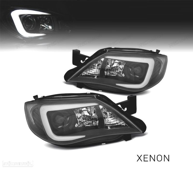 FAROIS FRONTAIS PARA SUBARU IMPREZA 08-12 TUBE LIGHT XENON FUNDO PRETO - 1
