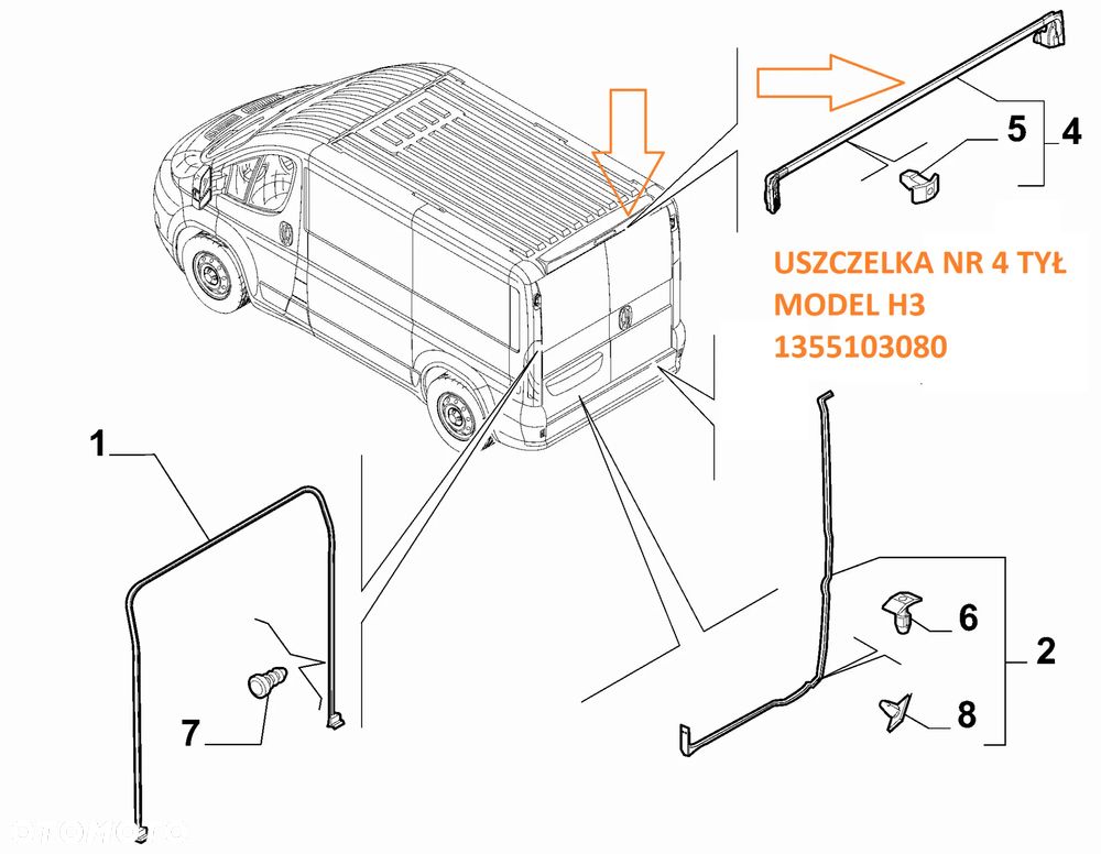 USZCZELKA DRZWI TYLNE TYŁ H3 DUCATO JUMPER BOXER MOVANO 06-23 1355103080 - 2