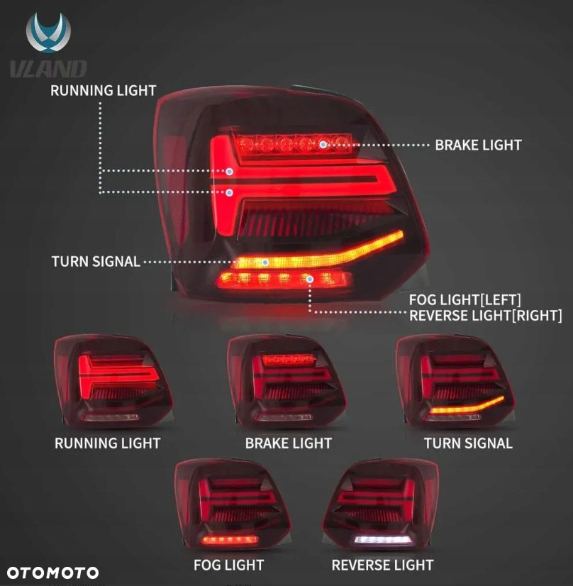 Lampy tylne kpl Full Led Neon Diody DTS Tuning Vw Polo V 5 6r 6r0 2009-2017 - 6