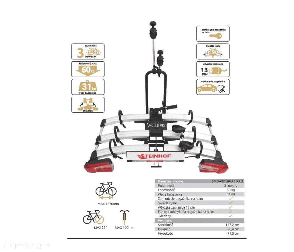 Suport 3 biciclete ELECTRICE Veturo 3 Pro Pliabil - 2