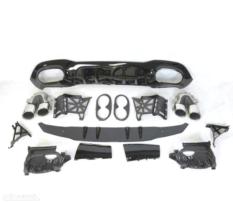 DIFUSOR TRASEIRO MERCEDES V177 AMG 18- SEDAN LOOK A45 PRETO BRILHANTE + PONTEIRAS DE ESCAPE CROMAD - 3
