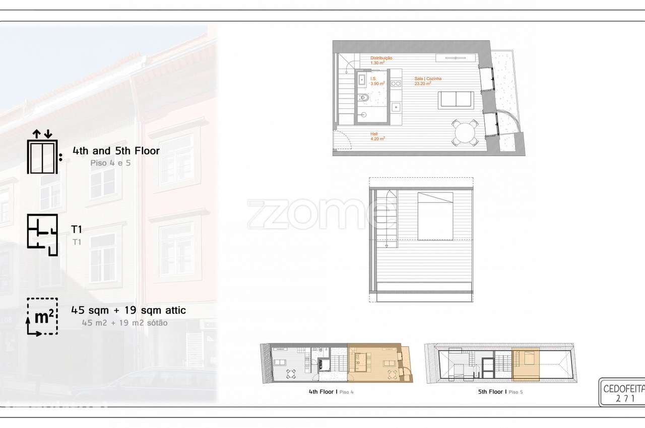 Apartamento T0+1 duplex traseiras Cedofeita Porto (Fração H) - Grande imagem: 5/13