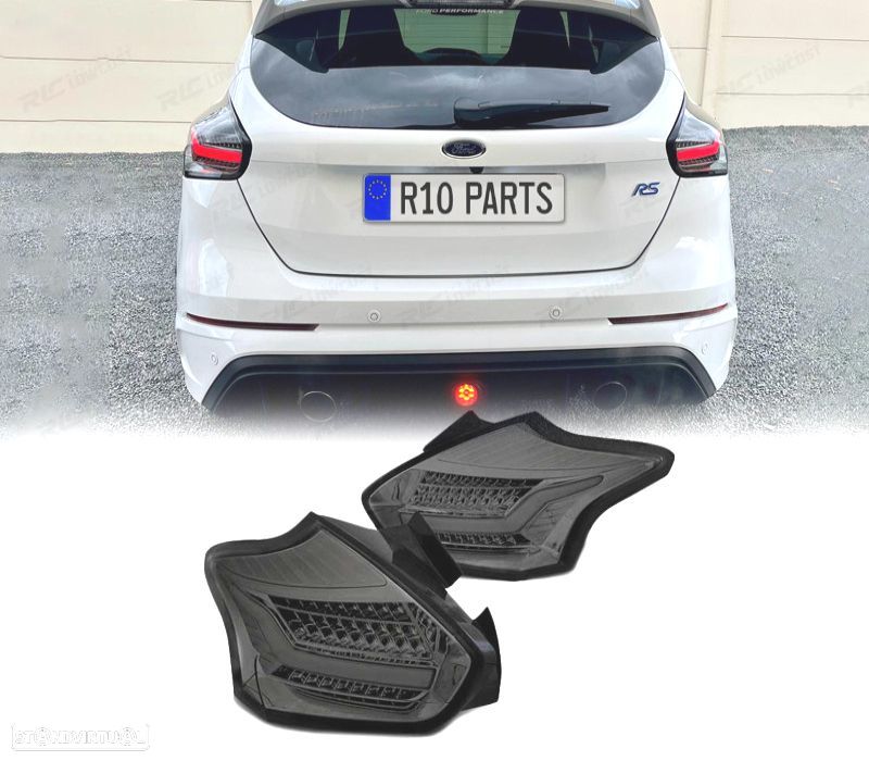 FAROLINS TRASEIROS PARA FORD FOCUS 3 HATCHBACK 14-17 LED DINÂMICO FUMADO - 1