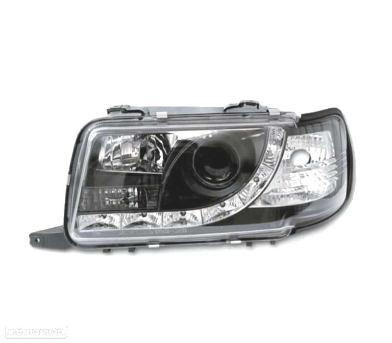 FARÓIS COM LUZ DIURNA LED AUDI 80 91-94 FUNDO PRETO - 2