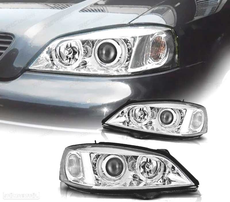 FARÓIS OPEL ASTRA G 97-04 ANGEL EYES CROMADOS - 1