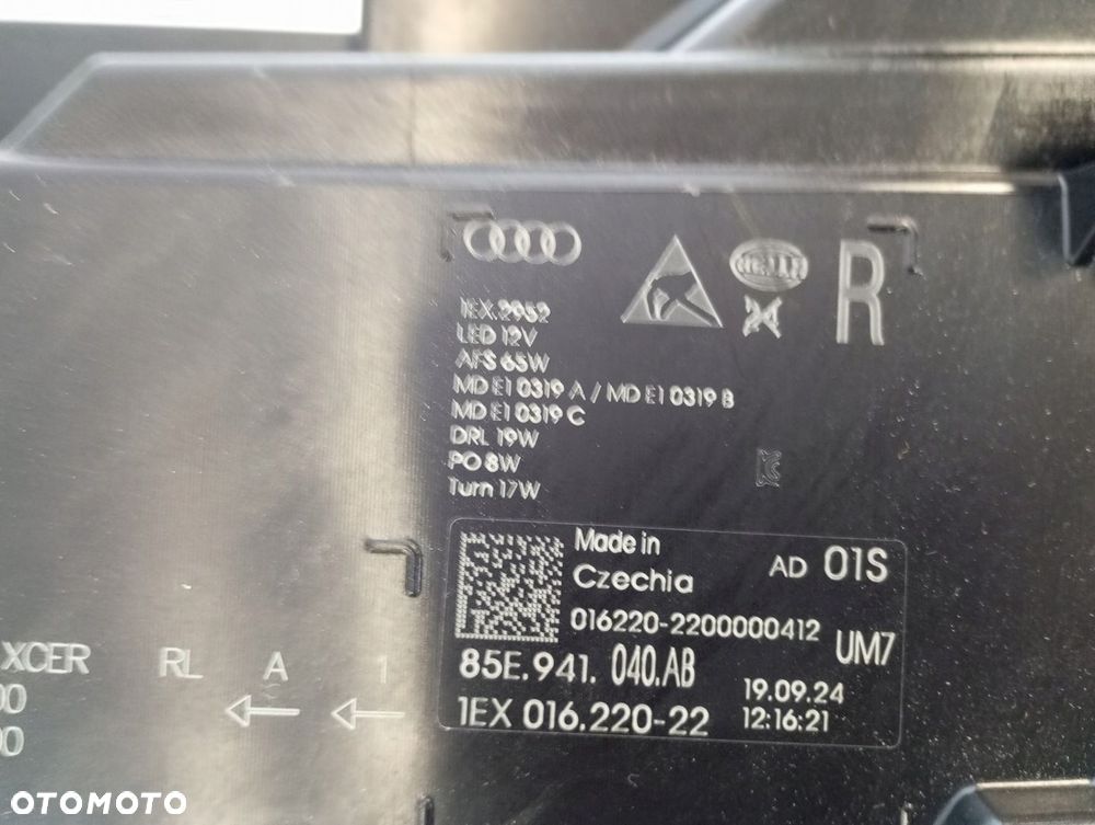 LAMPA PRAWA PRZEDNIA PRZÓD FULL LED AUDI A6 E-TRON 85E941040AB - 6