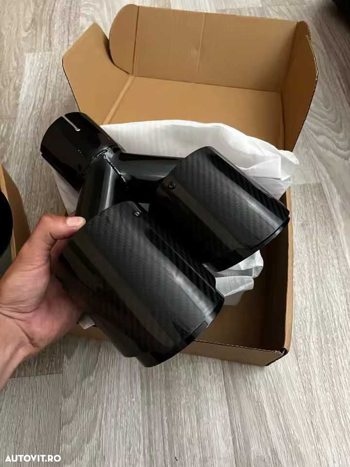 Set Tipsuri Duble Evacuare 63mm Carbon Lucios, Colier Inclus,Universal - 7