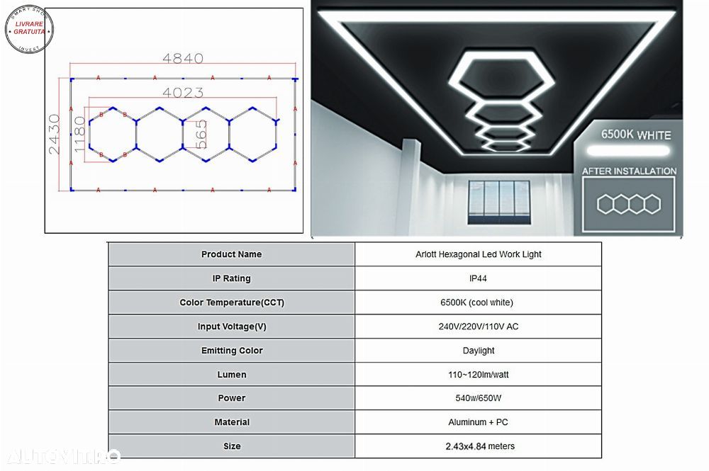 Sistem de Iluminare Plafon Hexagon / HoneyComb 4.03 x 1.18 m- livrare gratuita - 1