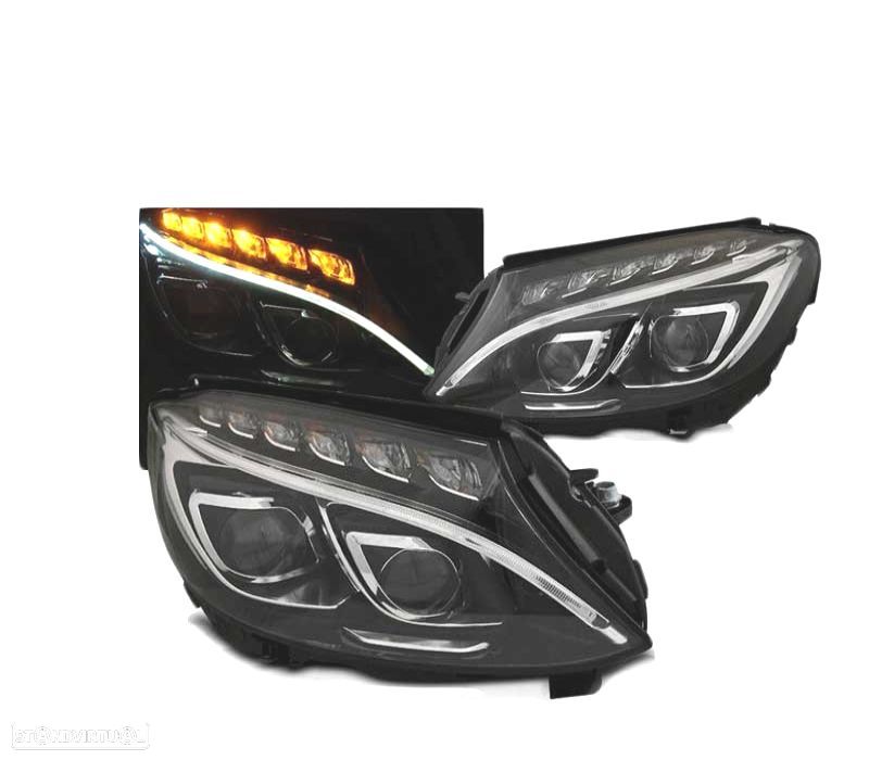 FARÓIS LED PARA MERCEDES W205 14-18 BLACK PRETO - 1