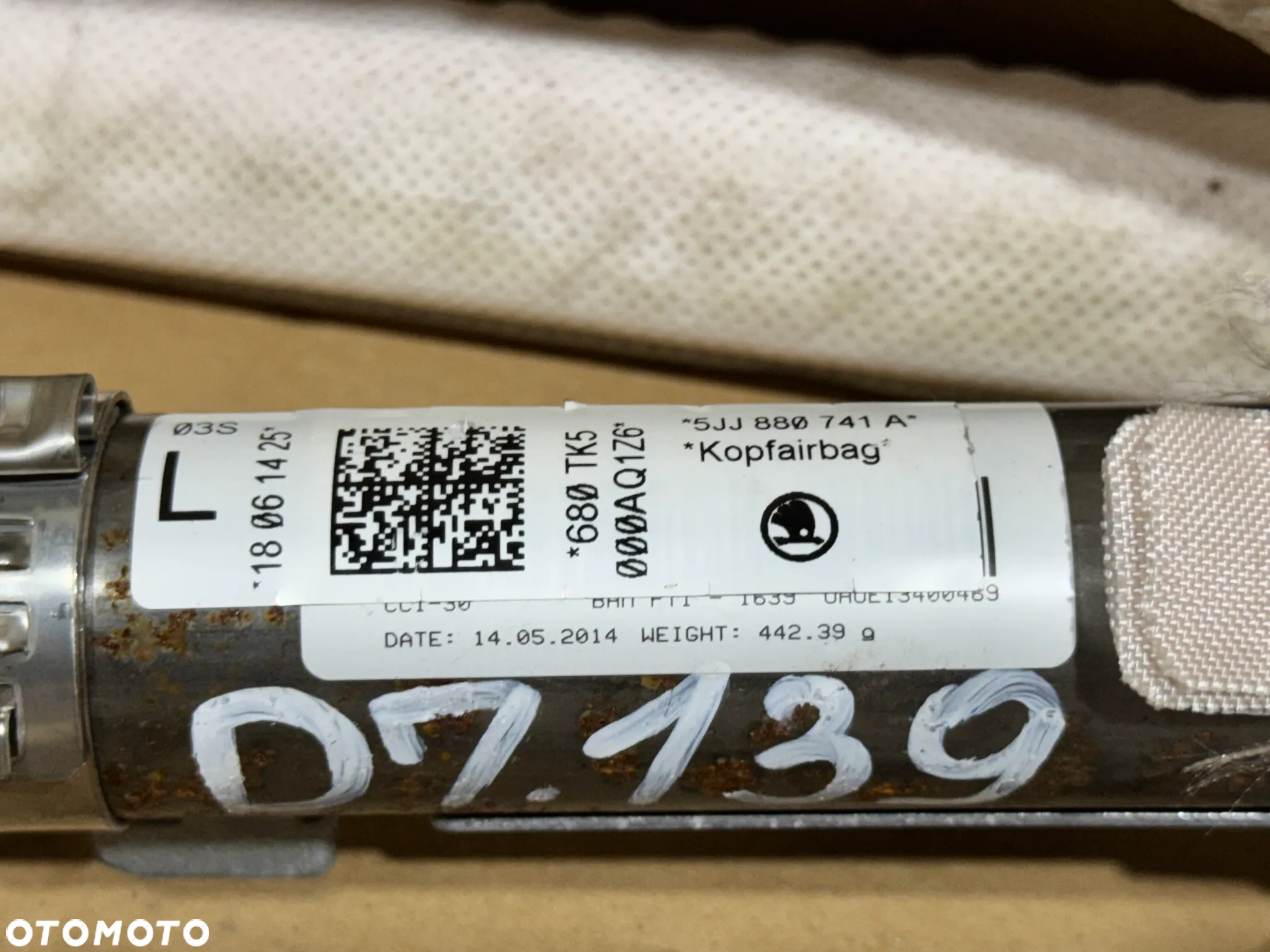 AIRBAG KURTYNA LEWA SKODA RAPID 5JJ880741A - 2