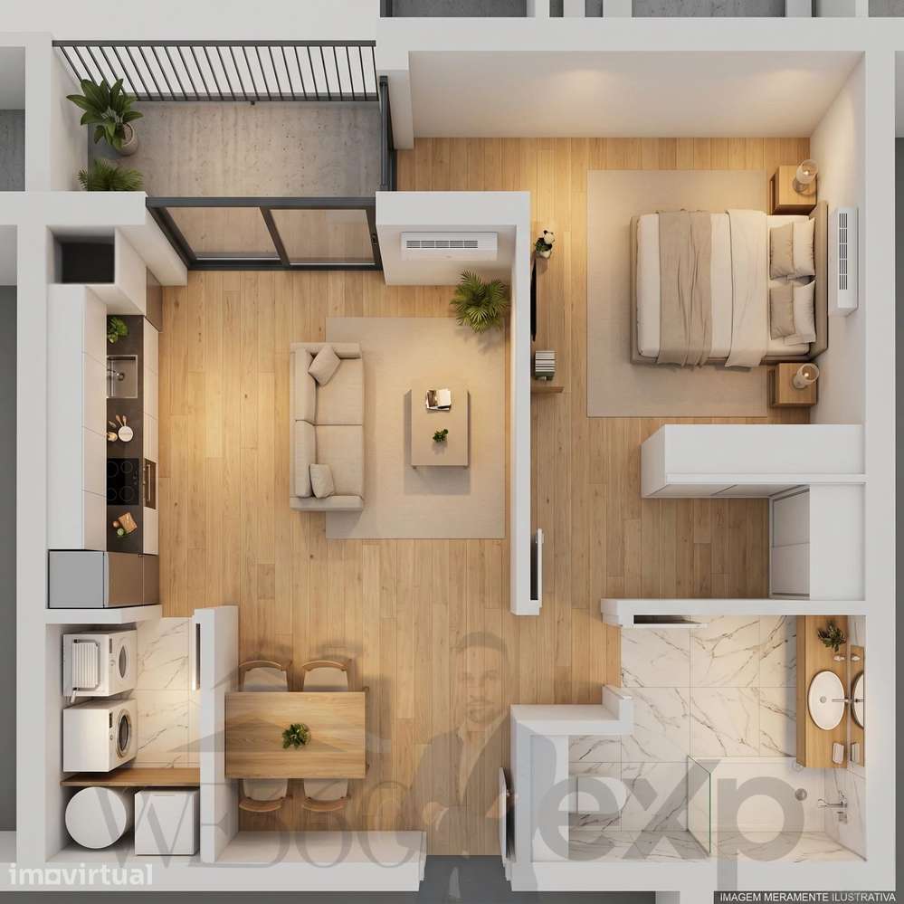 Apartamento T1 no Último Piso com Varanda e Piscina - Grande imagem: 2/10
