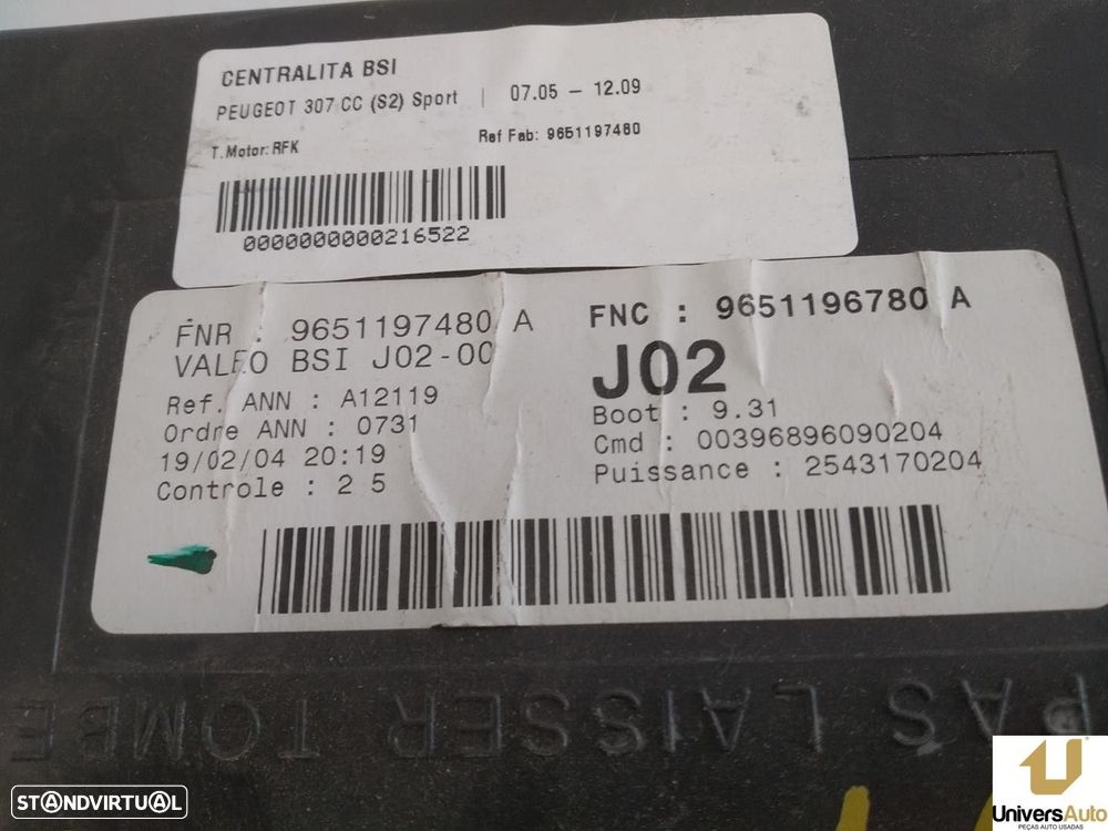 CENTRALINA BSI PEUGEOT 307 CC 2005 -9651197480 - 4