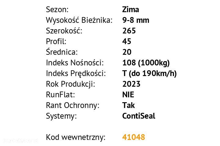 Opony Continental Continental WinterContact TS 850 P 265/45 R20 - 3