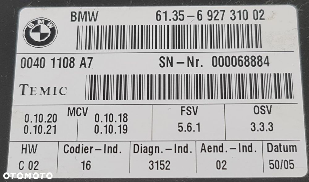 MODUŁ STEROWNIK FOTELA PRAWY BMW 5 E61 E60 6927310 - 2