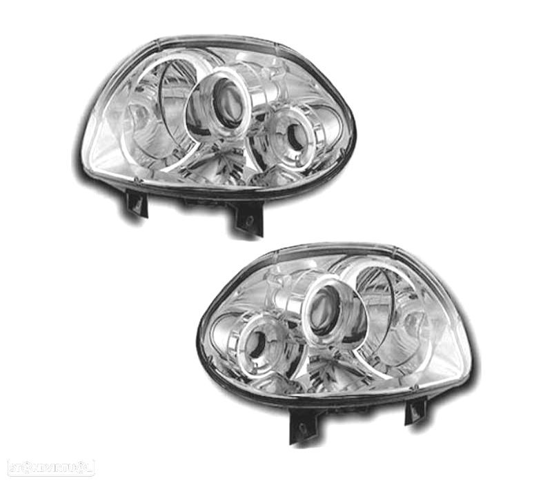 FARÓIS ANGEL EYES RENAULT CLIO 98-01 FUNDO CROMADO - 1