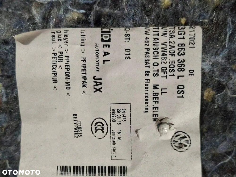 VW PASSAT B8 2019 dywan wykładzina podłogowa 3G1863368 europa fajny stan - 6