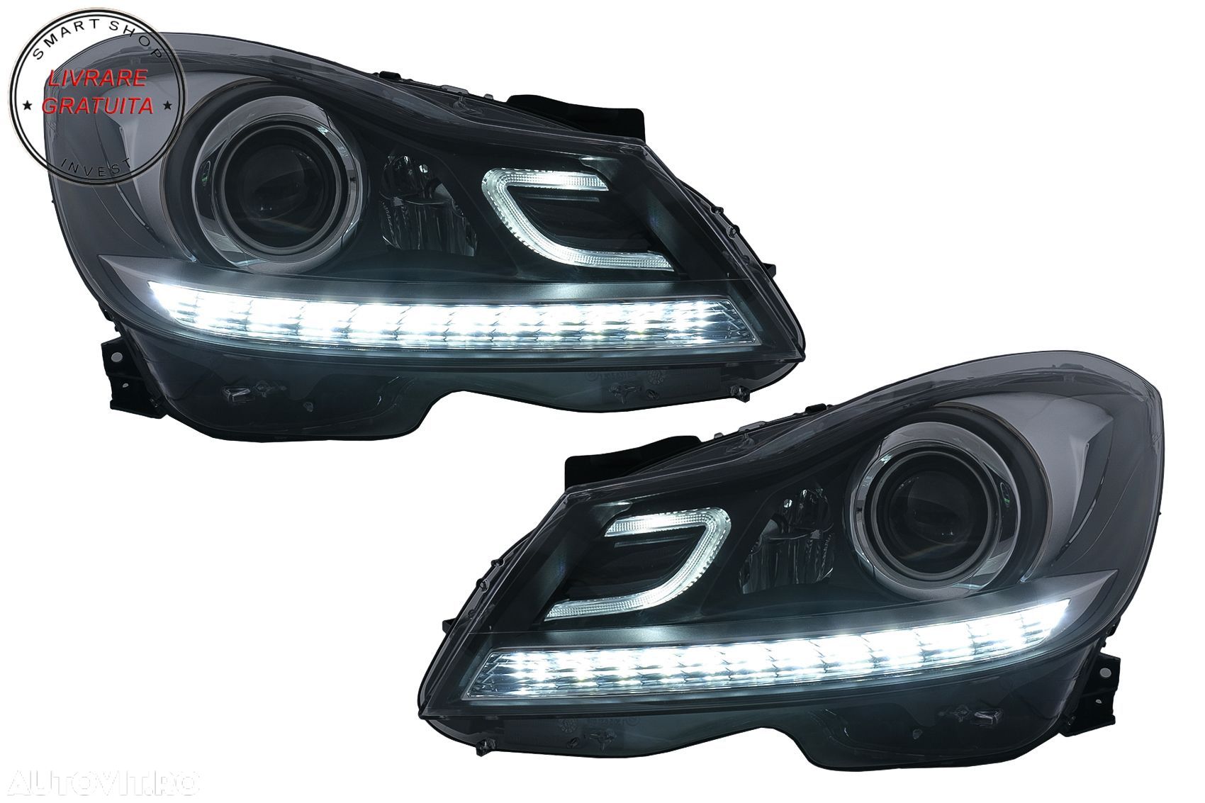 Faruri LED DRL Mercedes C-Class W204 S204 Facelift (2011-2014) Negru Semnal Dinami- livrare gratuita - 1