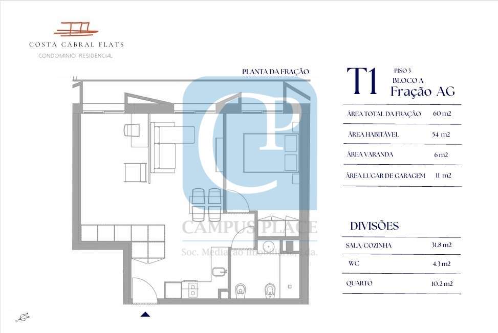 Apartamento T1 em construção, no empreendimento Costa Cabral Flats - Grande imagem: 4/4