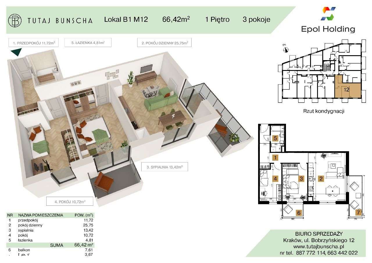 3-pokojowe mieszkanie 66 m2 + balkon Bezpośrednio