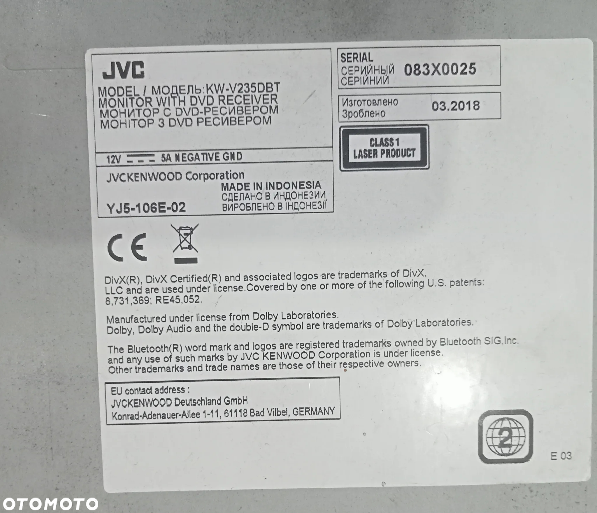 RADIO JVC 083X0025 DOTYKOWE USB BLUETOOTH - 2