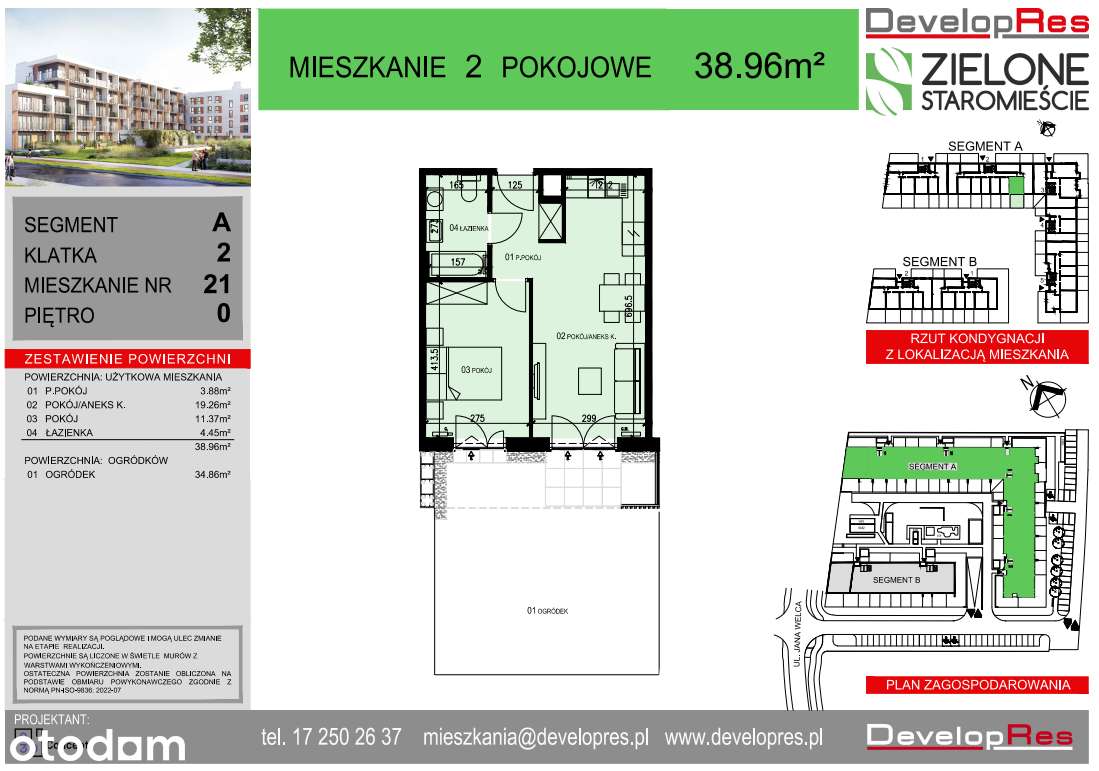 2 pokoje z ogrodem 35 m², parter , Zielone Staromieście