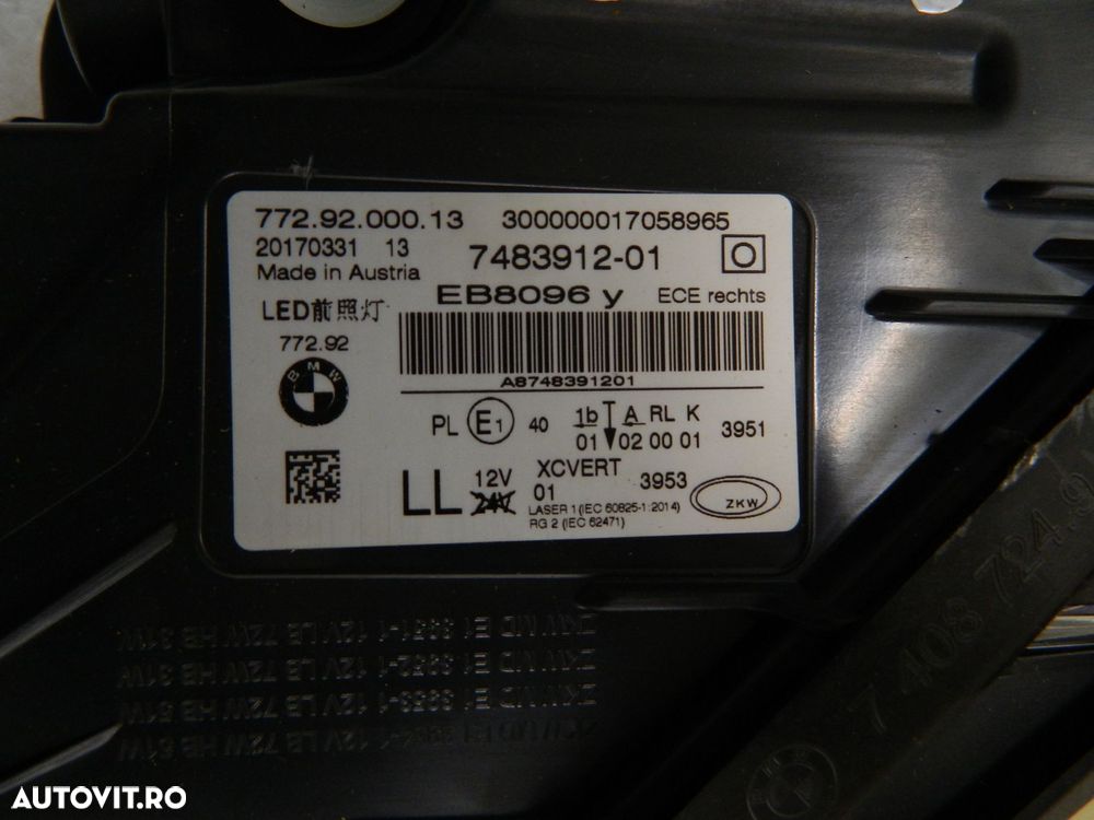 Far dreapta BMW Seria 7 G11 / G12 LASER, 2015, 2016, 2017, 2018, 2019,  cod origine 7483912-01. - 8