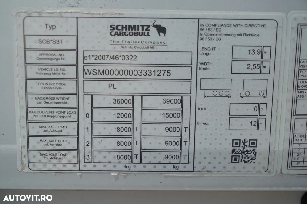 Schmitz Cargobull CORTINĂ / STANDARD / TRANSPALET / SISTEM RSAB / AXĂ RIDICATĂ / AXE SCHMITZ / 2019 / - 33