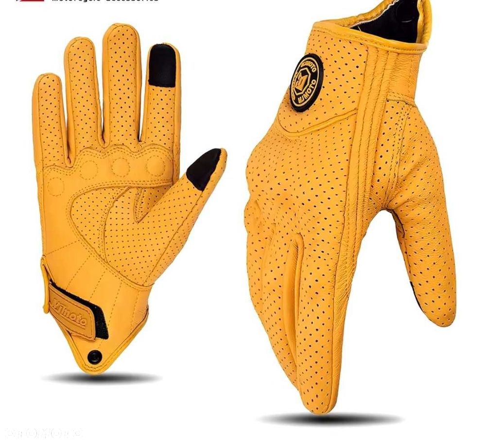 Rękawice motocyklowe skórzane brąz wzmacniane dotykowe - 4