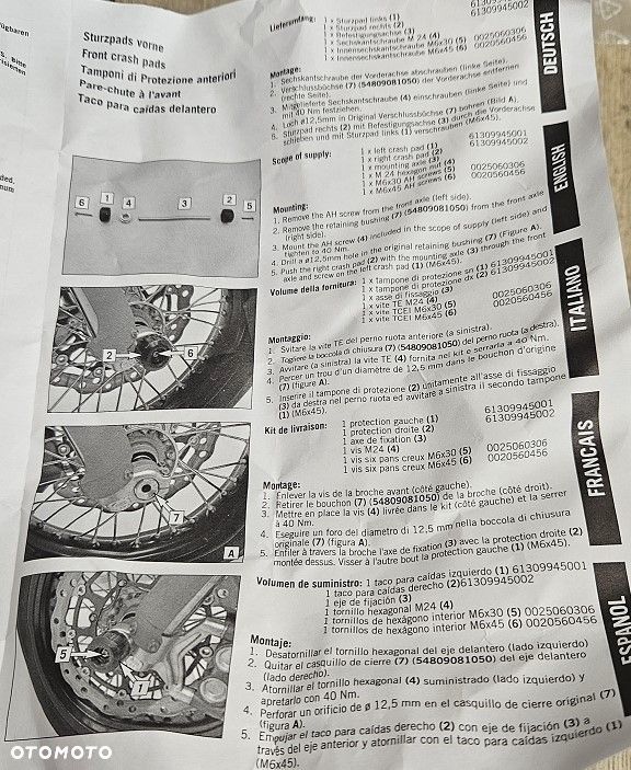Oryginalny zestaw Crash Padów przedniej osi KTM  78109945000 - 7