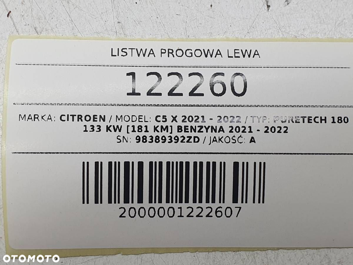 LISTWA PROGOWA PRAWA OSŁONA NAKŁADKA CITROEN C5 X 98389392ZD - 8