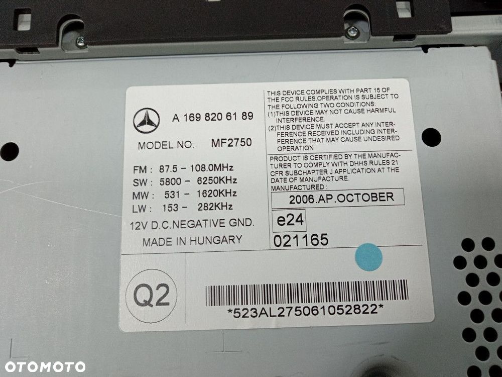 MERCEDES A KLASA W169 RADIO CD FABRYCZNE OEM A1698206189 - 7