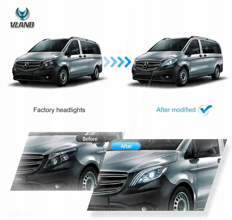 Reflektor Lampa kpl Vland Full Led Tuning Black Mercedes Vito V-klasa w 447 - 12