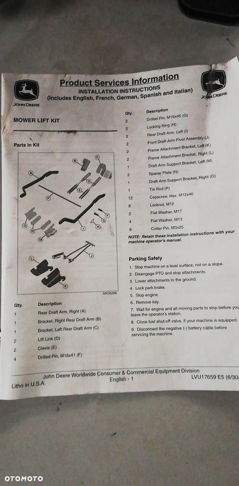 Zestaw opuszczania zaczep John Deere 2520 LVB25687 - 6