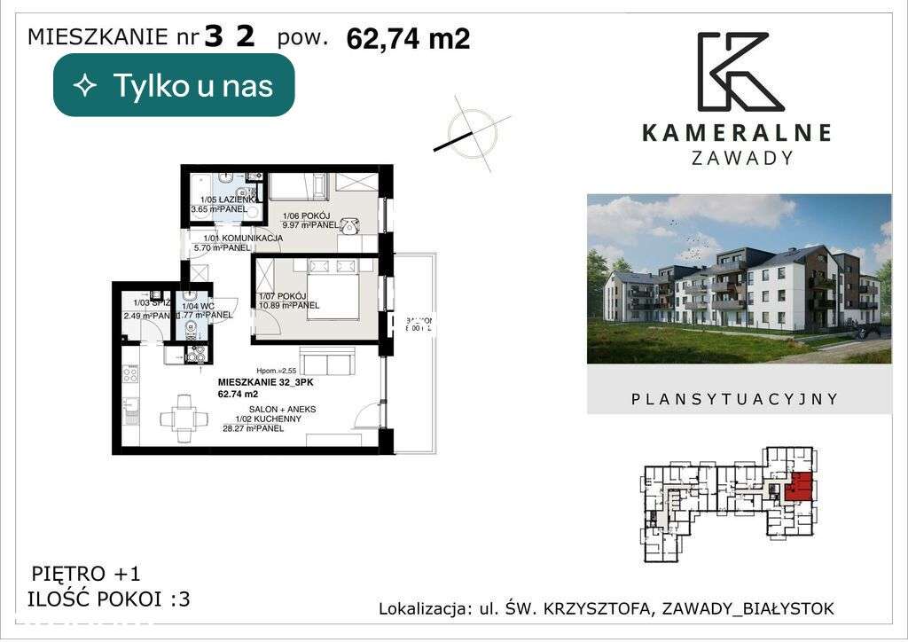Kameralne Zawady - 62,74m2 , I Piętro