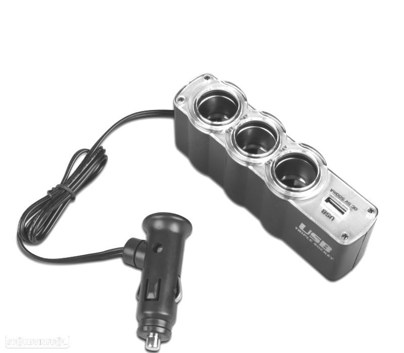 ADAPTADOR DE ISQUEIRO DE CARRO 12V COM 3 ENTRADAS + USB - 1