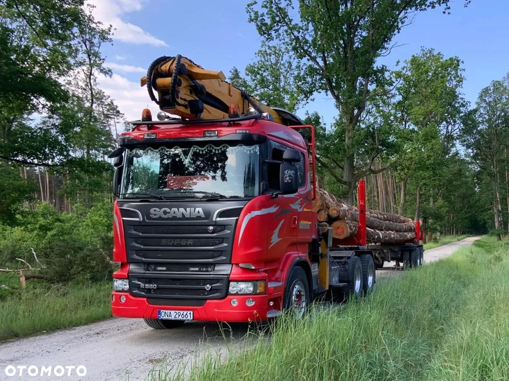 Scania R580 V8 2016r Scania R560 V8 2014r Scania R500 V8 2013r do drewna drzewa lasu dłużycy kłody dźwig epsilon loglift wózek doll huttner przyczepa do transportu drewna - 14