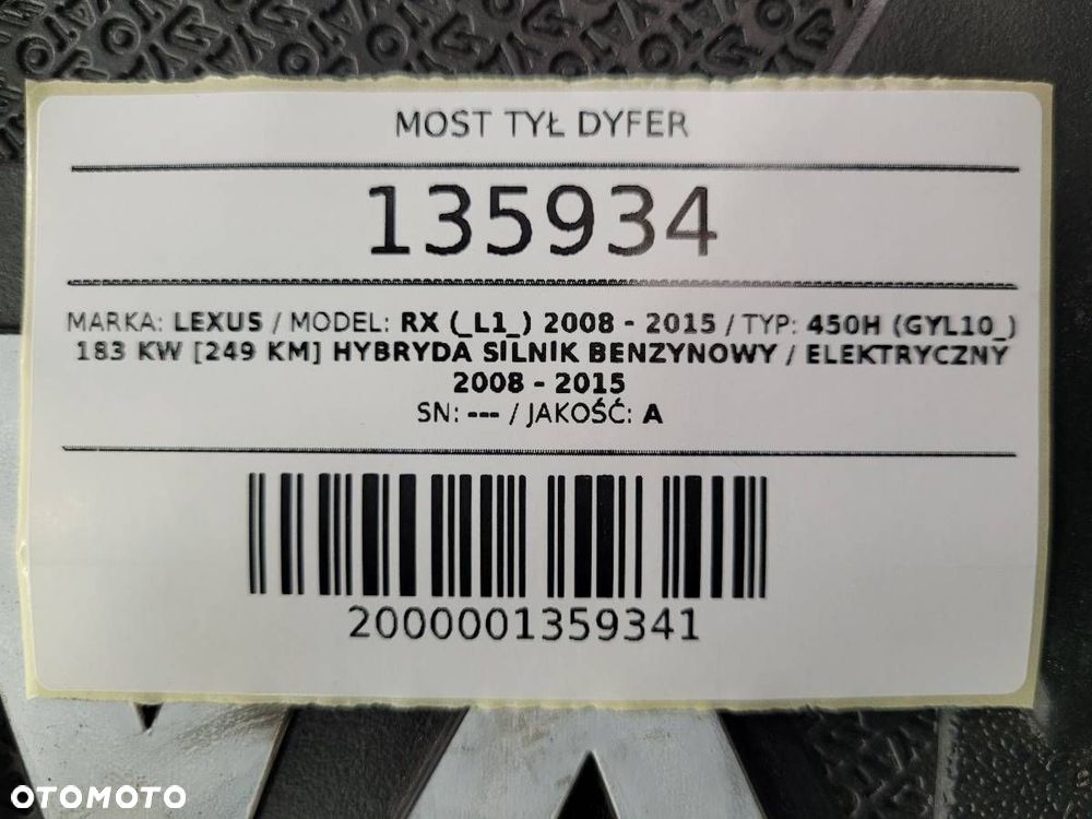 MOST TYŁ DYFER LEXUS RX 450H 0401Y404676 249KM - 8