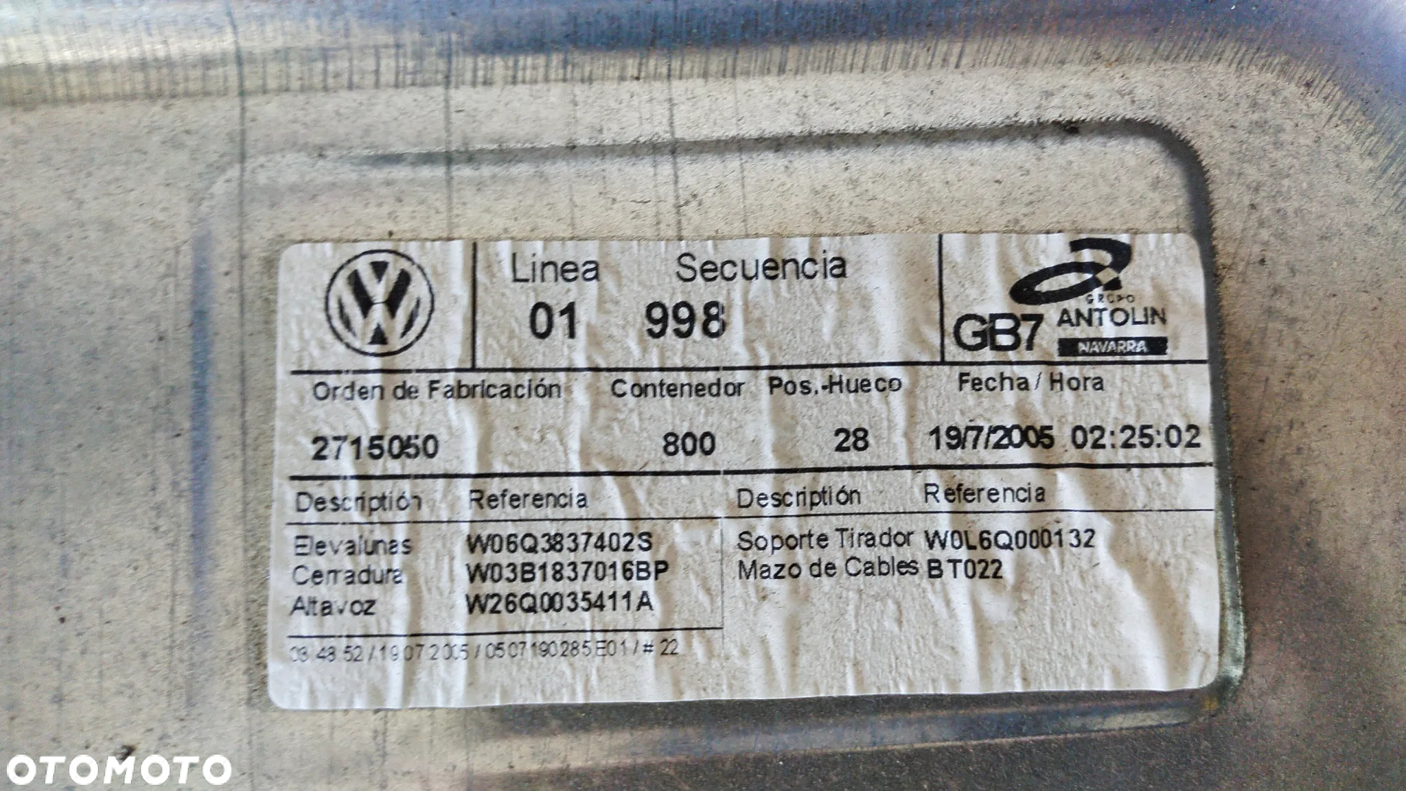 PODNOŚNIK SZYBY PRZÓD PRAWY VW  603837756A - 2