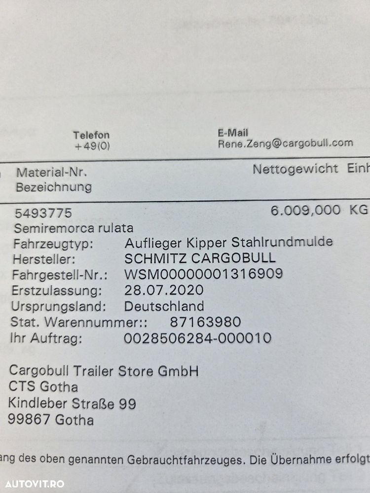 Schmitz Cargobull SCB 28mc, MASA PROPIE 6 TONE, 2020, 28mc, axa liftabila, jante ALUMINIU, protectii laterale si spate, scena vizitare, prelata, frane disc, CARTE IDENTITATE RAR, folosita doar in GERMANIA, PROMOTIE 21.900 EUR+Tva - 29
