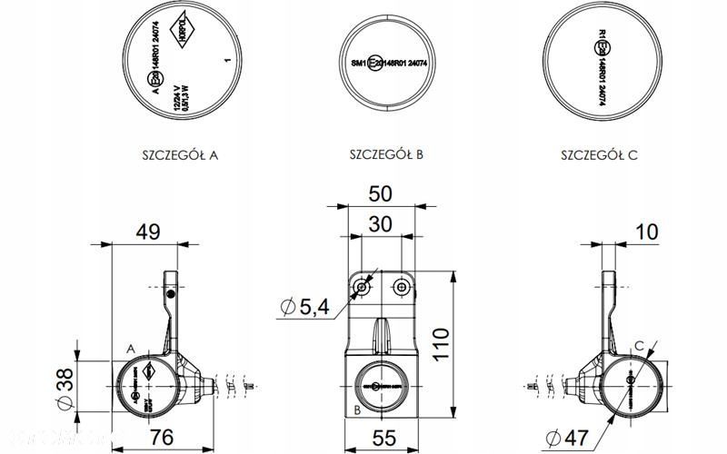 lampa obrysowa na wysięgniku led 12/24v prawa - 2