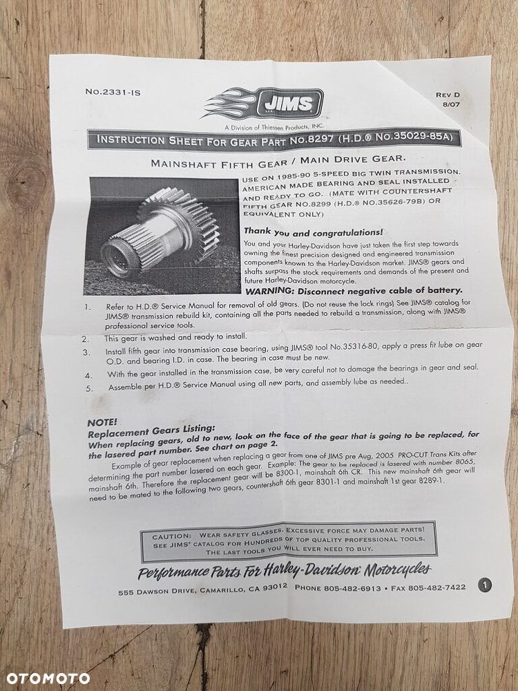 Trybo przekładni głównej MCS 978065 Harley Davidson EVO 35029-85A - 2