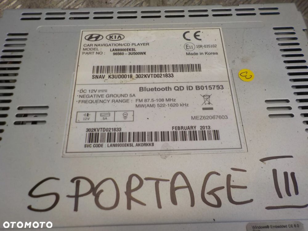 KIA SPORTAGE III RADIONAWIGACJA 96560-3U500WK - 3